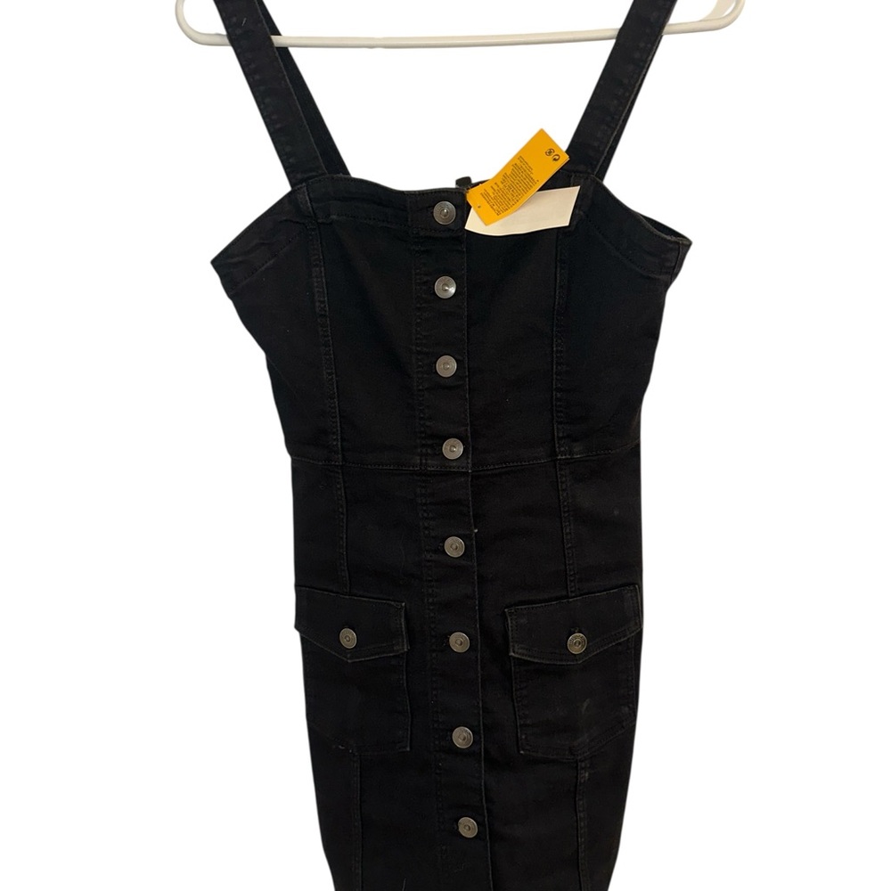 Black Button-Front Denim Dress